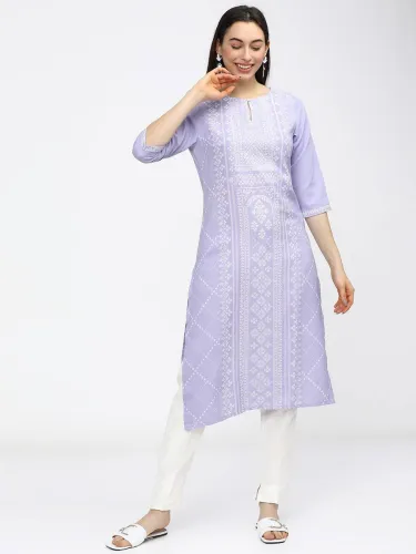 Image of KETCH Women Printed Cotton Blend Straight Kurta