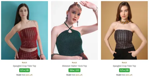 Image of KETCH Spangled Crop Tube Top Starting At ₹120