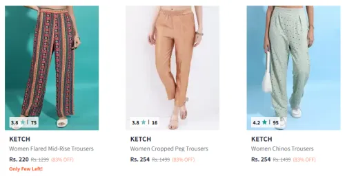 Image of KETCH Striped Flared Trousers for Women Starting At @₹220