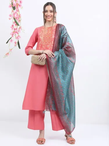 Image of KETCH Women Cotton Blend Kurta Palazzo Set