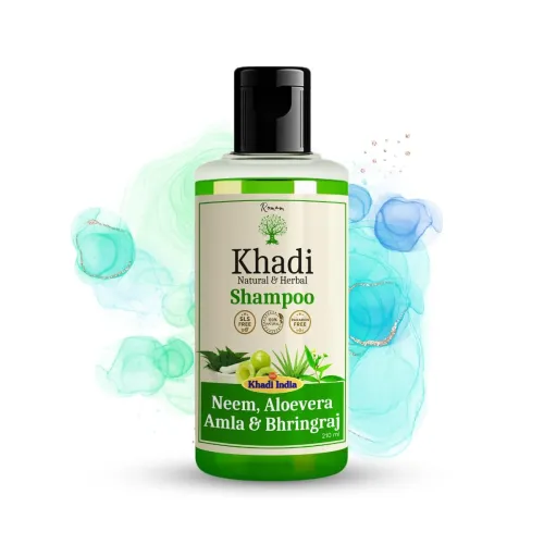 Image of KHADI Hair Fortifying Shampoo with Neem, Aloe Vera, Amla, and Bhringraj Natural Anti Hair Fall 210 ML