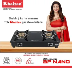 Khaitan 2 Burner BP Nano MS Black Glass Manual Gas Stove (2 Burners)