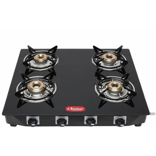 Image of Khaitan 4 Burner Premium Black Toughened Glass LPG Gas Cooktop
