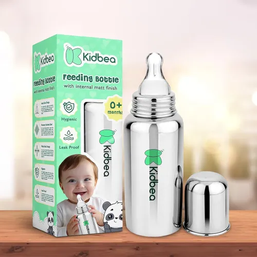 Image of Kidbea Stainless Steel Infant Baby Feeding Bottle, Medium-Flow X 1 Nipple (250 ML) (Argyle)