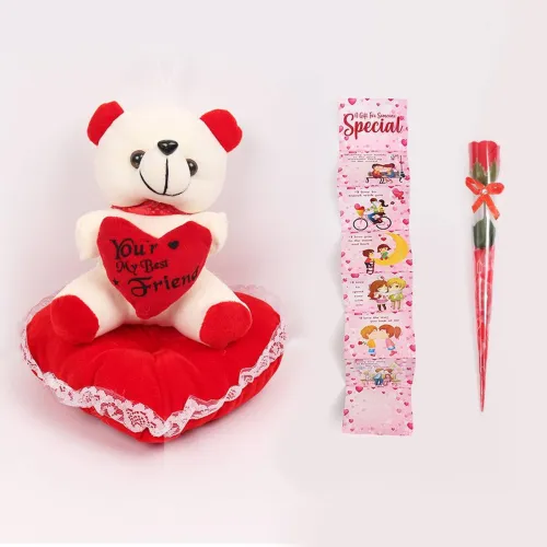 Image of Kiddie Castle Teddy 24 cm with Greeting Card and Rose