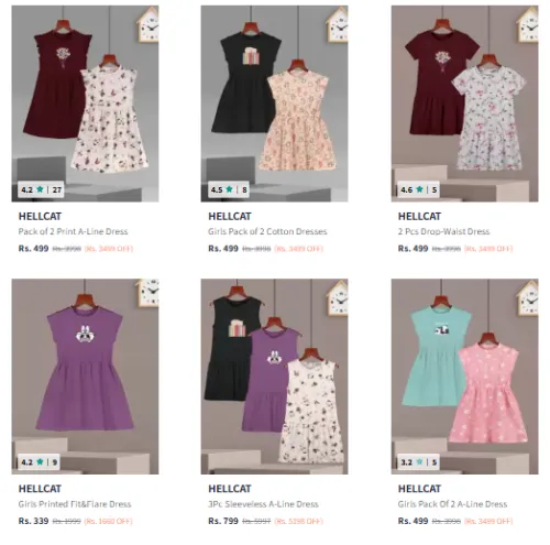 Image of Kids Girls Pack of 2 Dress At 90% Discount