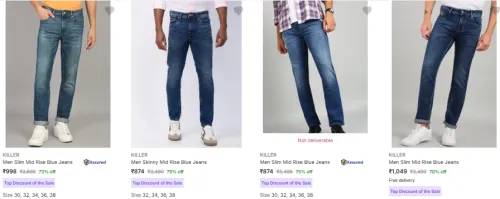 Image of KILLER Men Mid Rise Jeans Minimum 70% Discount