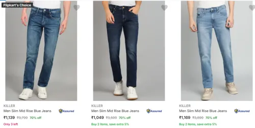 Image of KILLER Men's Jeans at Minimum 70% Off