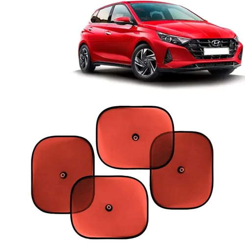 Image of KINGSWAY Car Window Curtain Sticky Sun Shades Compatible with Hyundai I20 Rear Window, Red Color, 4 Pieces