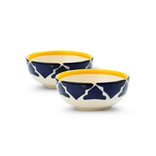 Image of KitchEase Moroccan Print Blue Ceramic Bowl Set