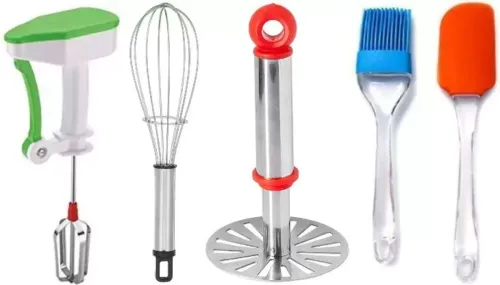 Image of Kitchen Daily Use Combo Premium Quality Hand Blender, Whisker, Masher, Spatula Pack 4 Combo Kitchen Tool Set (Multicolor