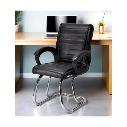 Image of KITHANIA Executive Office Home Study Chair 1, Black, Double Pipe Chrome Frame