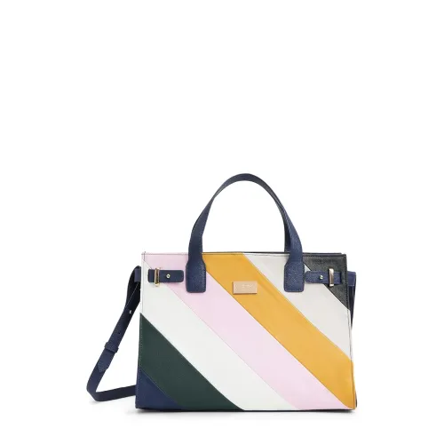 Image of KLEIO Color-Block Striped PU Leather Satchel with Adjustable Sling