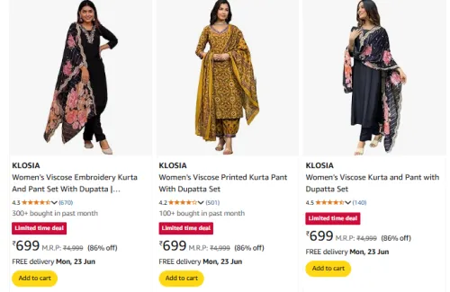 Image of KLOSIA Kurta pant set at minimum 86% Discount