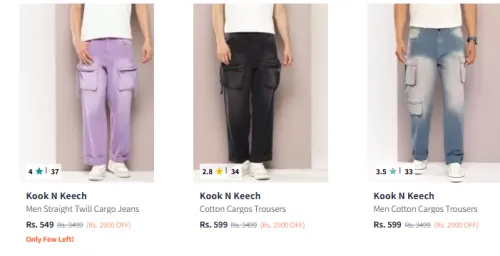 Image of Kook N Keech Men Cargo jeans Starting @ ₹499