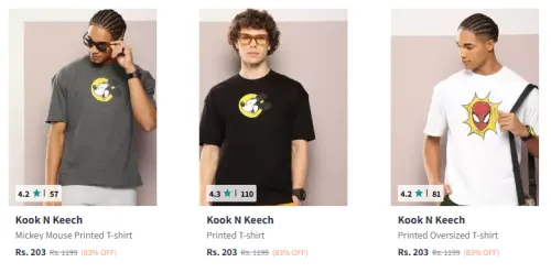 Image of Kook N Keech Men Oversized Pure Cotton T-shirt Starting At @₹203