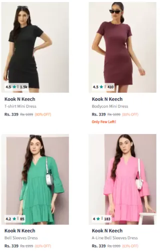 Image of Kook N Keech Solid Mini Dress Starting At @₹339