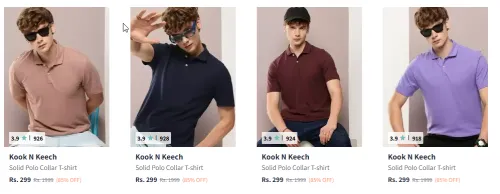 Image of Kook N Keech Solid Polo Collar Pure Cotton T-shirt Starting At @₹219