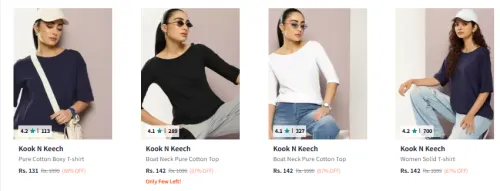 Image of Kook N Keech women Fashion T-shirt Starting @ ₹131