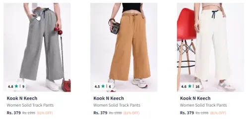 Image of Kook N Keech Women Solid Track Pants Starting At @₹379