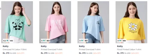 Image of Kotty Graphic Printed Oversized Fit Cotton T-Shirt Starting At @₹379