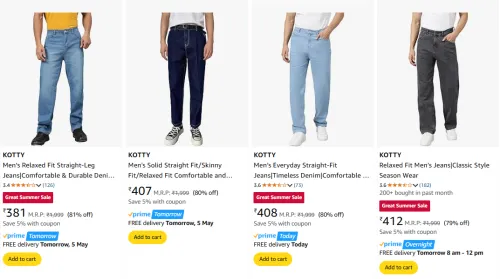 Image of KOTTY Men's Jeans at minimum 79% Discount