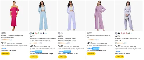 Image of KOTTY Women Co-ord Set at minimum 75% Discount