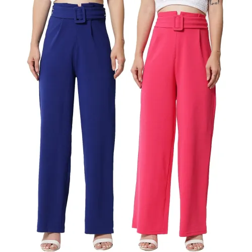 Image of KOTTY Women Flared Fit Rayon Trousers (pack of 2)