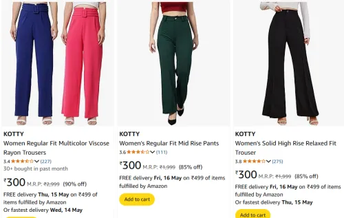 Image of KOTTY Women Trousers At minimum 90% Discount