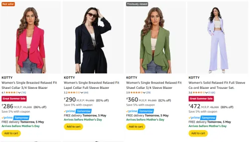 Image of KOTTY Women's Blazers at minimum 82% Discount
