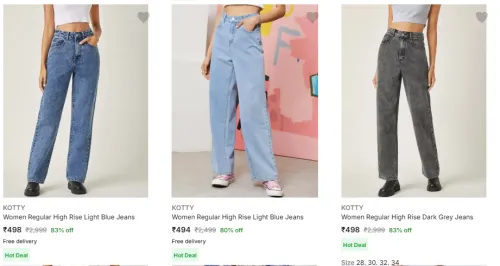 Image of KOTTY Women's Jeans at minimum 70% Discount 