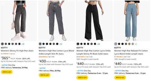 Image of KOTTY Women's Jeans at minimum 75% Discount 
