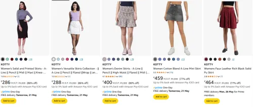 Image of KOTTY Women's Skirts at minimum 70% Discount