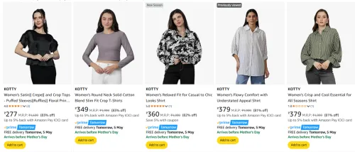 Image of KOTTY Women's Tops & Shirts at minimum 80% Discount
