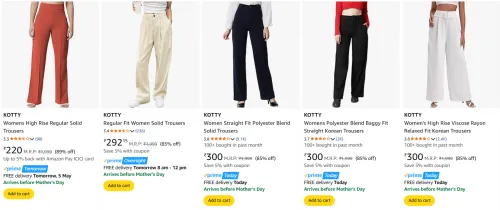 Image of KOTTY Women's Trousers at minimum 80% Discount