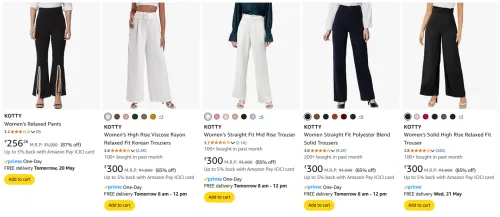 Image of KOTTY Women's Trousers at minmum 85% Discount