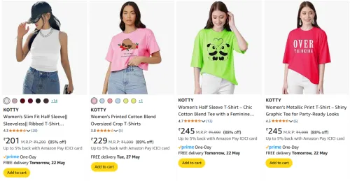 Image of KOTTY Women's T-shirts at minimum 85% Discount