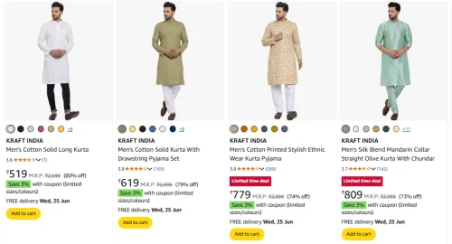 Image of KRAFT INDIA Men Kurta set at minimum 70% Discount