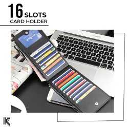 Kraptick 16 Slots Leather Slim Credit Debit Card Holder Case Long Wallet.