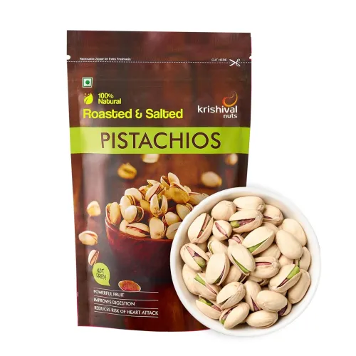 Image of Krishival Nuts Premium Roasted & Salted Pistachios 500g (2 packs of 250g each) |.