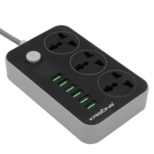 Image of Krisons Power Plate 002 – 6 USB & 3 Socket Extension Board (2500W, 3M, Black)