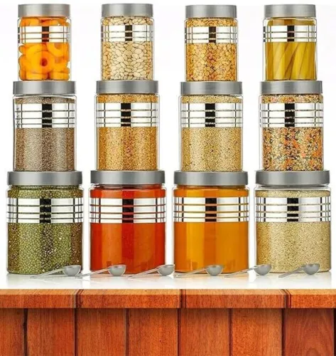 Image of KRUKITCH Plastic Grocery Container - 350 ml, 850 ml, 1200 ml (Pack of 12, Grey)