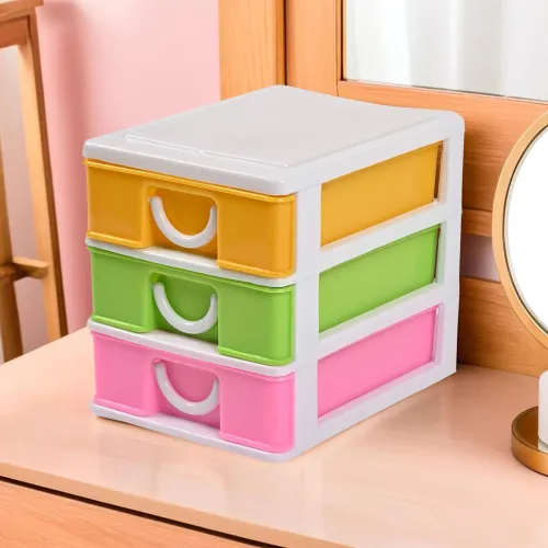 Image of Kuber Industries 3-Layer Plastic Drawer Storage Organizer for Beauty & Cosmetic Products