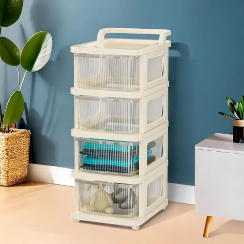 Image of Kuber Industries 4 Layer Plastic Modular Storage Drawer Organizer