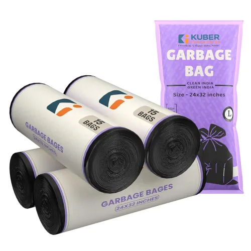 Image of Kuber Industries 60 Bags (4 Rolls) Black Garbage Bags 24x32 Inches