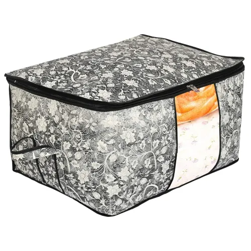 Image of Kuber Industries Flower Print Foldable Woven Underbed Storage Bag|