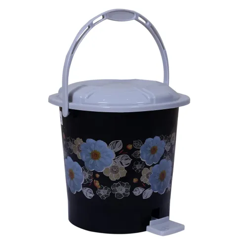 Image of Kuber Industries flower-print plastic pedal dustbin 10 L
