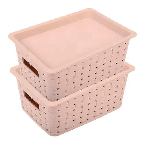 Image of Kuber Industries Multipurpose Storage Basket - Plastic, with Lid (Pack of 2)