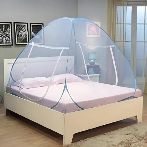 Image of Kuber Industries Nylon Premium Folding Net King Queen Size Mosquito Net for Double Bed Size 200 x 200 x 145 CM | Blue