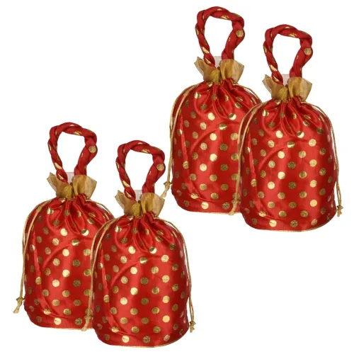 Image of Kuber Industries Silk Drawstring Wedding Potli, Pack of 4